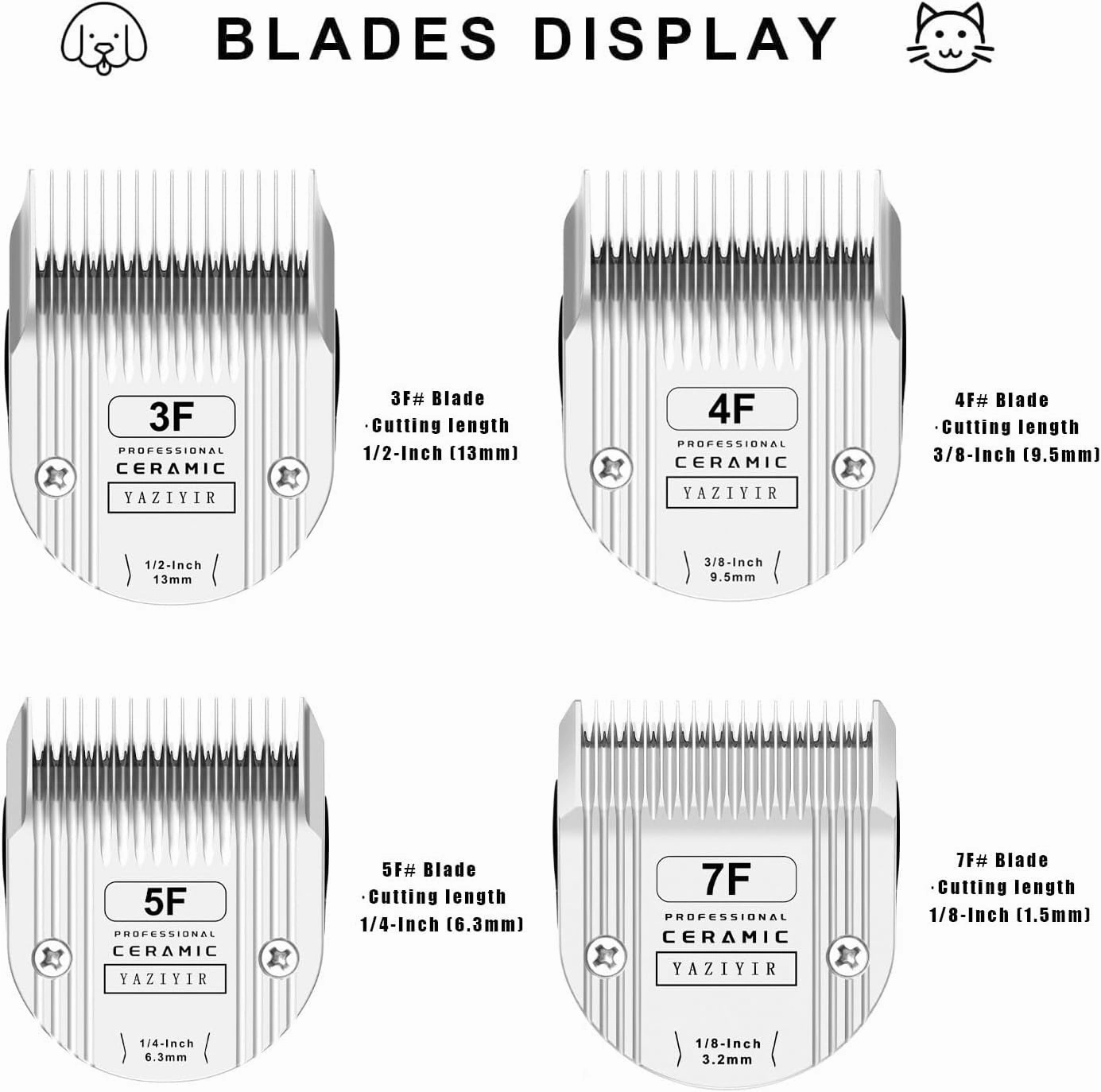7F Dog Grooming Detachable Ceramic Blade,Compatible with WAHL 5 in 1 Blade for Wahl Arco, Bravura, Chromado, Creativa, Figura, and Motion Clippers. Cut Length 1/8-Inch 1.5mm