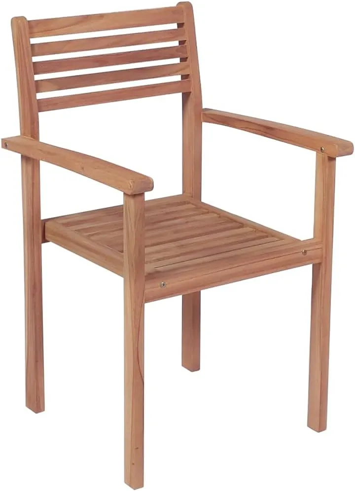 8-Piece Stackable Teak Wood Patio Chairs with Bright Green Cushions, Outdoor Furniture Set for Poolside Backyard Garden Lounge and Beach Camping