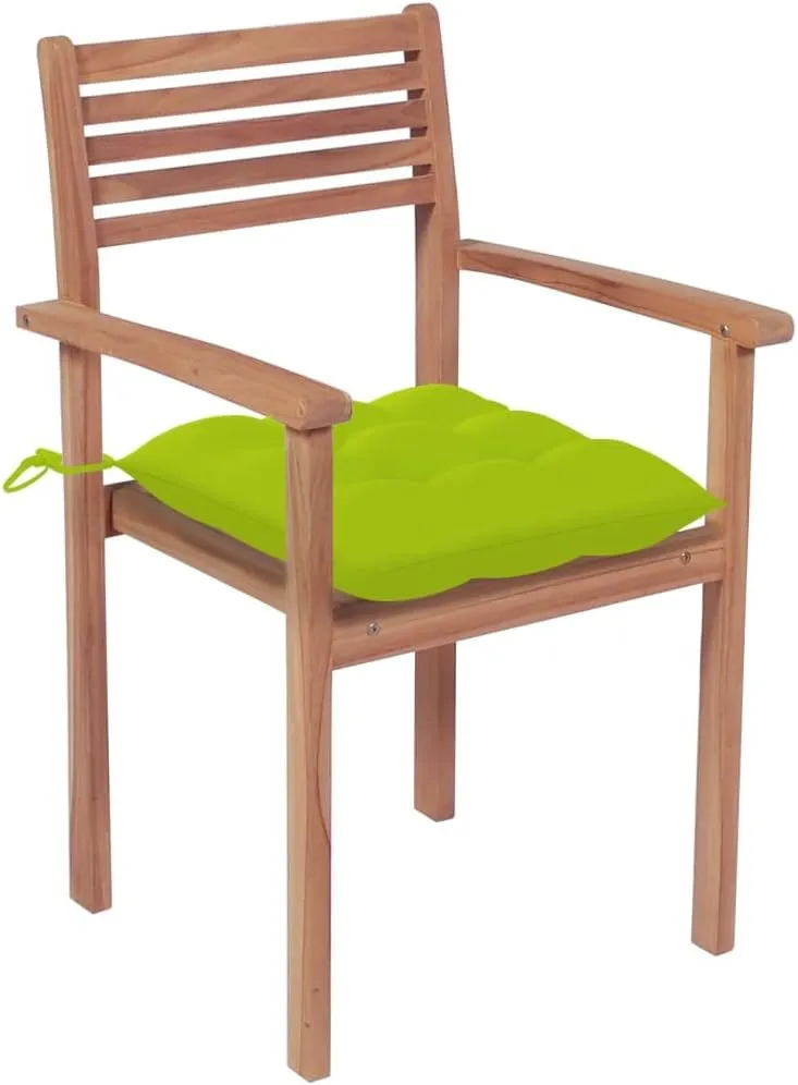 8-Piece Stackable Teak Wood Patio Chairs with Bright Green Cushions, Outdoor Furniture Set for Poolside Backyard Garden Lounge and Beach Camping