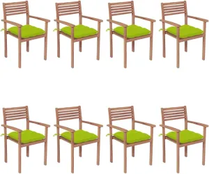 8-Piece Stackable Teak Wood Patio Chairs with Bright Green Cushions, Outdoor Furniture Set for Poolside Backyard Garden Lounge and Beach Camping