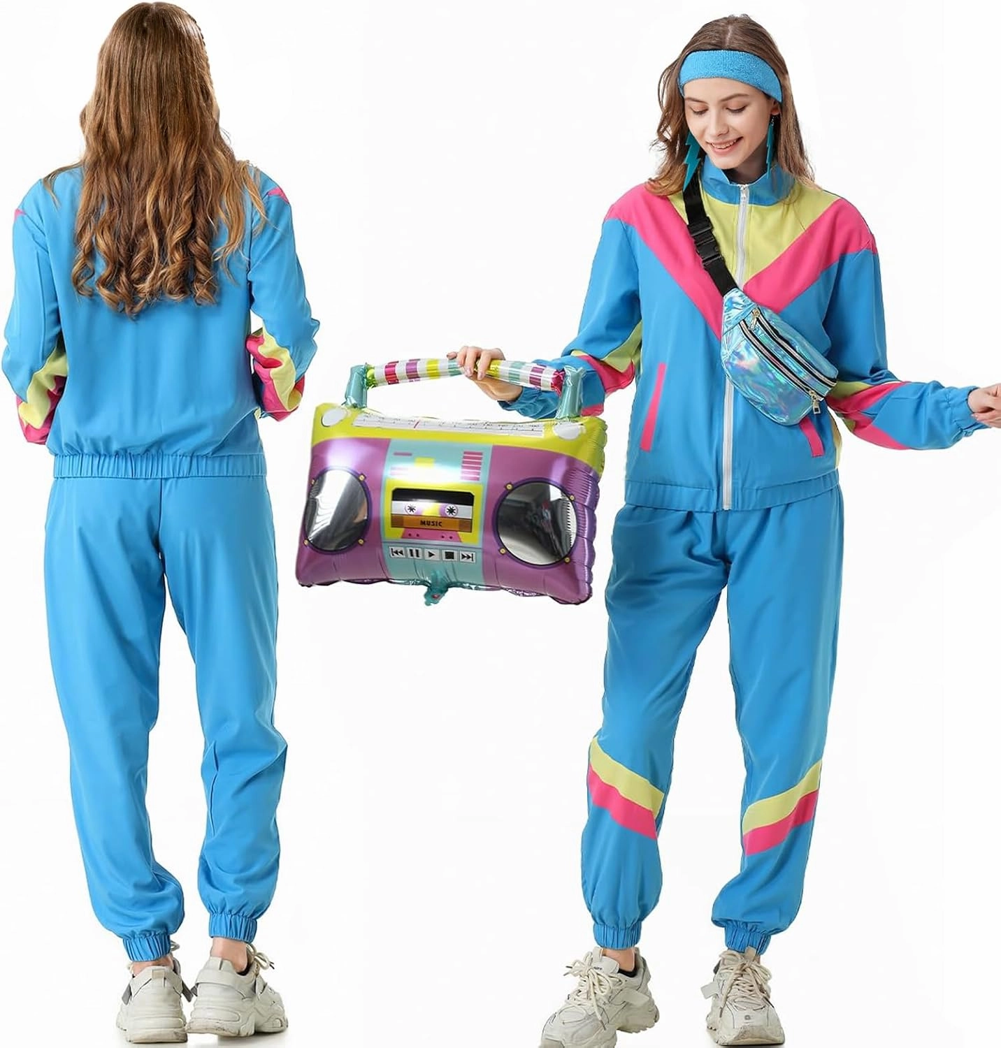 80s Tracksuit for Women Retro Windbreaker Outfit 90s Color Block Sportswear Set with Jacket Sweatpants