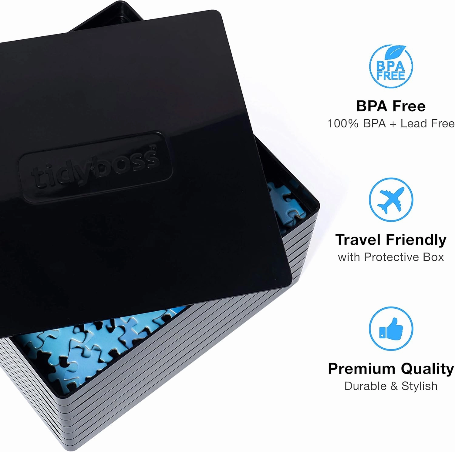 8 Black Puzzle Sorting Trays with Lid 10" x 10" | Puzzle Organizers and Storage | for Puzzles Up to 2000 Pieces