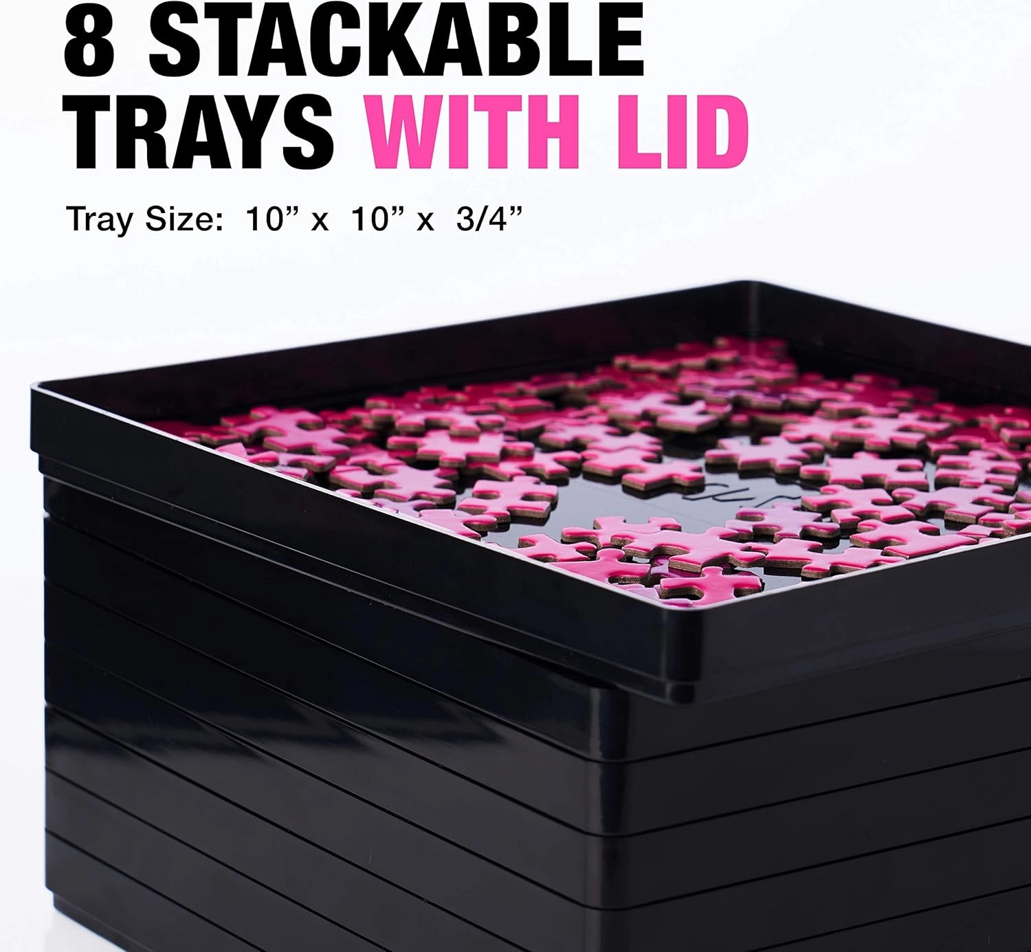 8 Black Puzzle Sorting Trays with Lid 10" x 10" | Puzzle Organizers and Storage | for Puzzles Up to 2000 Pieces