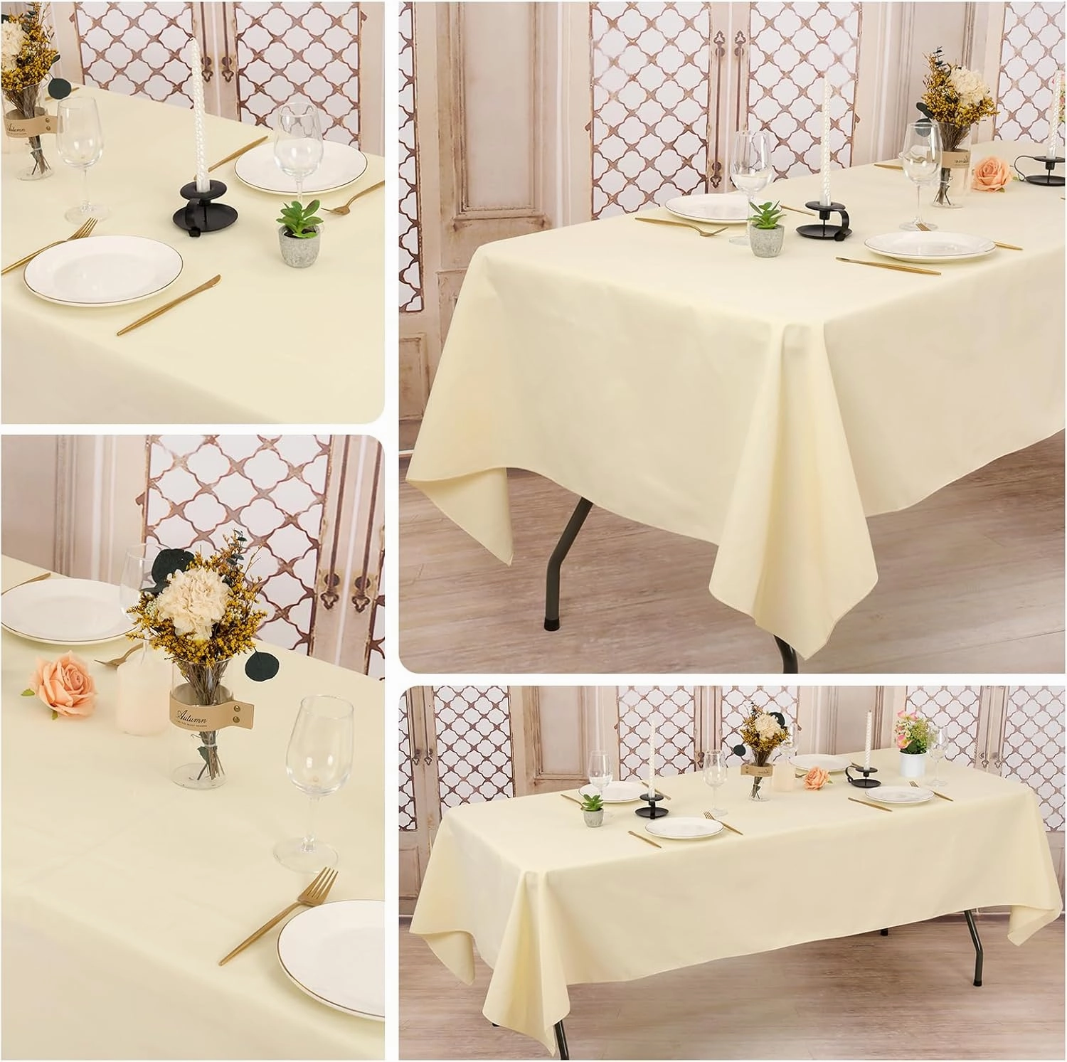 8 Pack 60 x 102 Inch Rectangle Tablecloth, Beige Tablecloth for 6 Feet Rectangle Tables, Stain and Wrinkle Resistant Washable Fabric Table Cloth for Wedding Dining Table Buffet Parties Camping