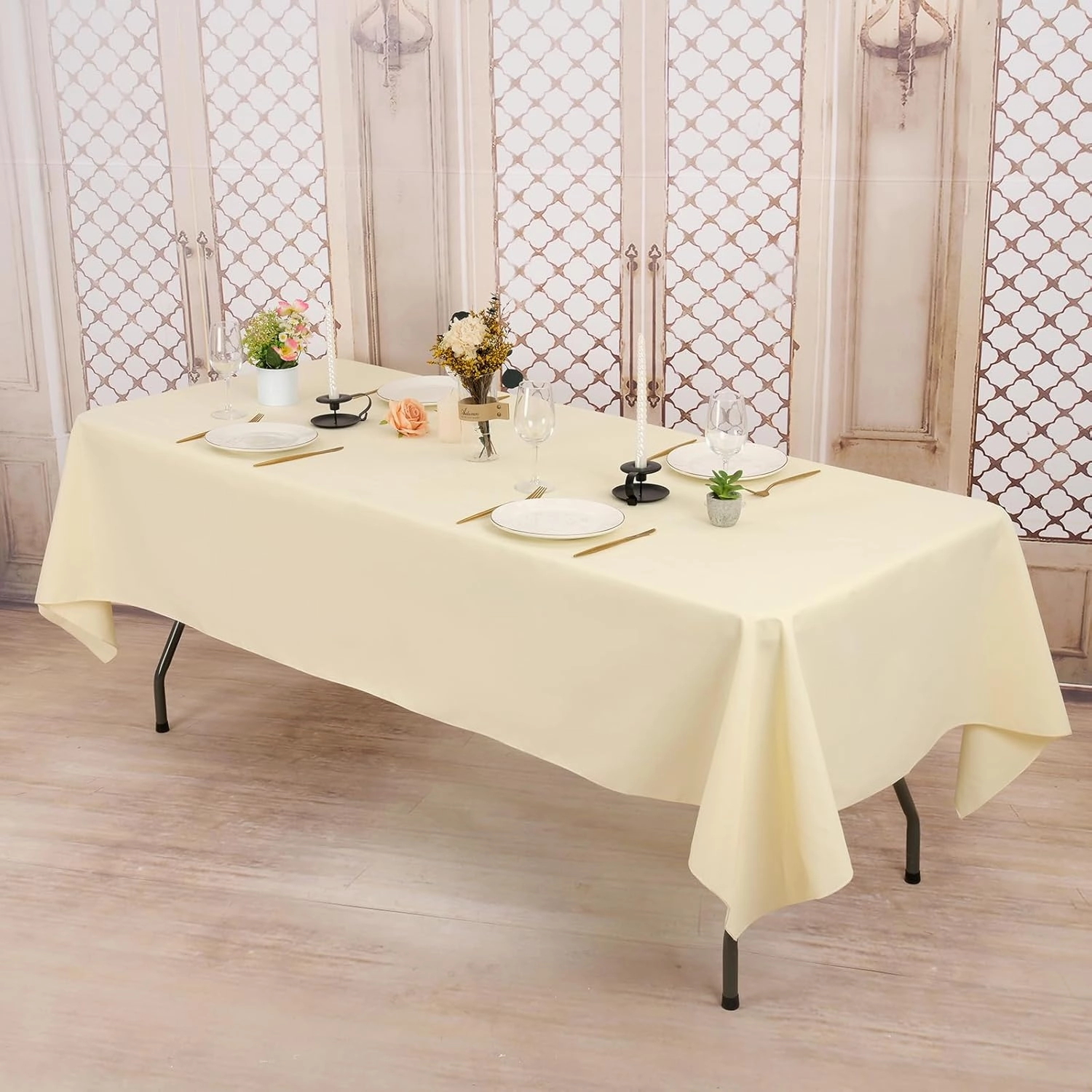 8 Pack 60 x 102 Inch Rectangle Tablecloth, Beige Tablecloth for 6 Feet Rectangle Tables, Stain and Wrinkle Resistant Washable Fabric Table Cloth for Wedding Dining Table Buffet Parties Camping