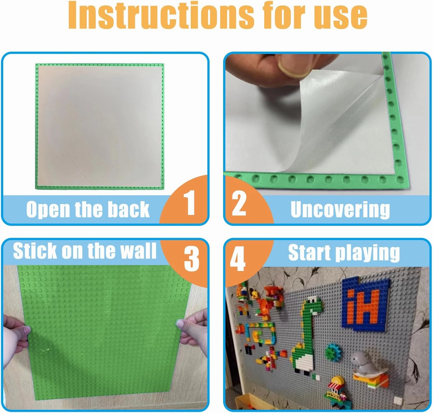 8 Pack Peel and Stick Baseplates, Stickers Baseplates, Compatible with All Major Brands - 10 inch x 10 inch (8 Green)