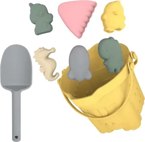 8Pcs Beach Toy Set, BPA-Free, Food-Grade Silicone, Colourful, Travel Holiday Fun Summer Outdoor Toys for Kids Children Boys Girls Sand Castle Building with Bucket, Shovel, Sand Molds(B)