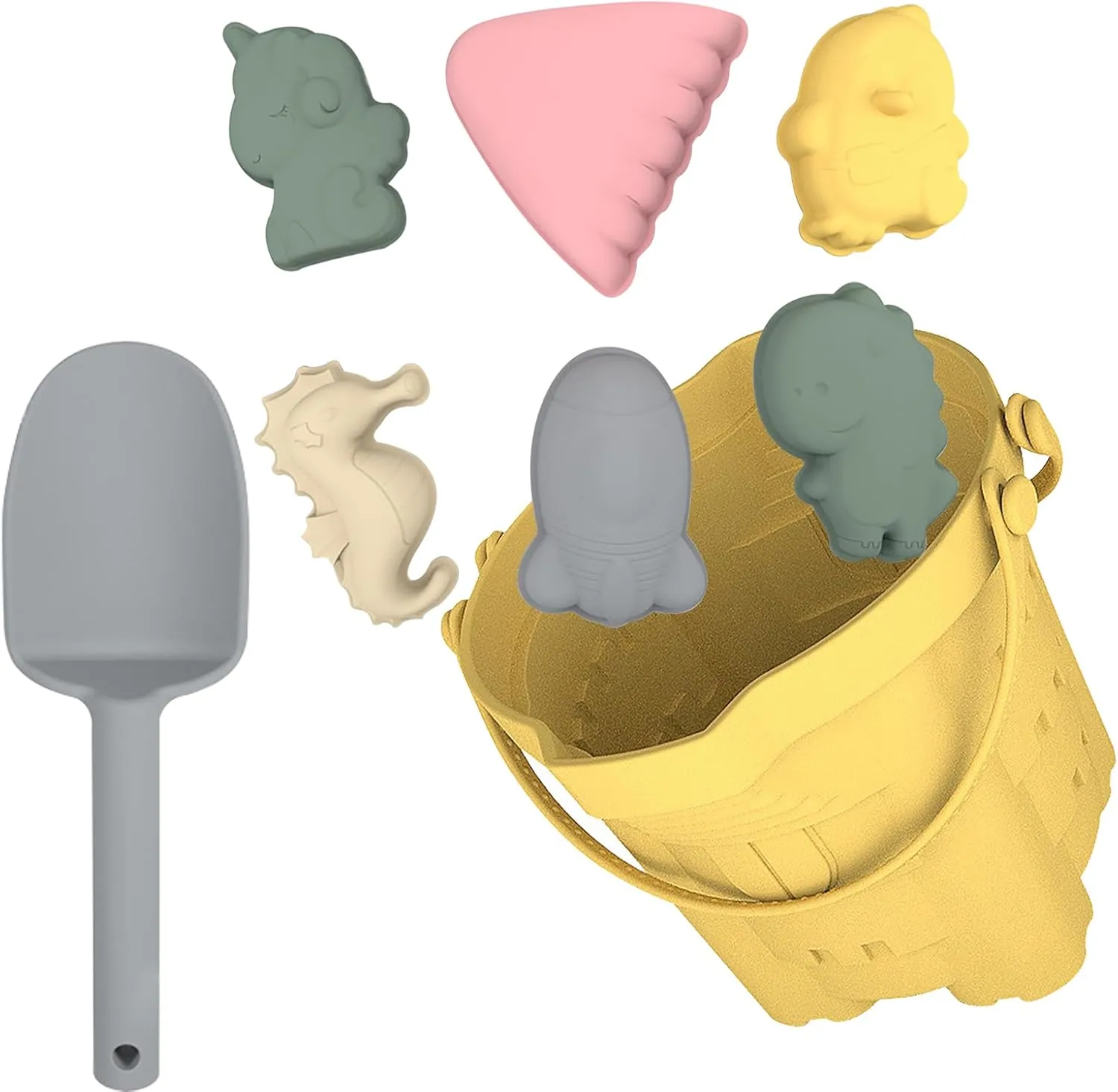 8Pcs Beach Toy Set, BPA-Free, Food-Grade Silicone, Colourful, Travel Holiday Fun Summer Outdoor Toys for Kids Children Boys Girls Sand Castle Building with Bucket, Shovel, Sand Molds(B)