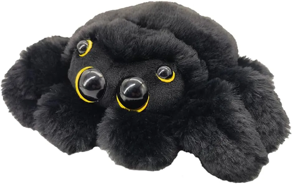 9.8 Inch Cute Spider Plush Toy - Soft Halloween Stuffed Animal, Valentine's Gift, Birthday Present for Kids & Adults (Black Yellow)