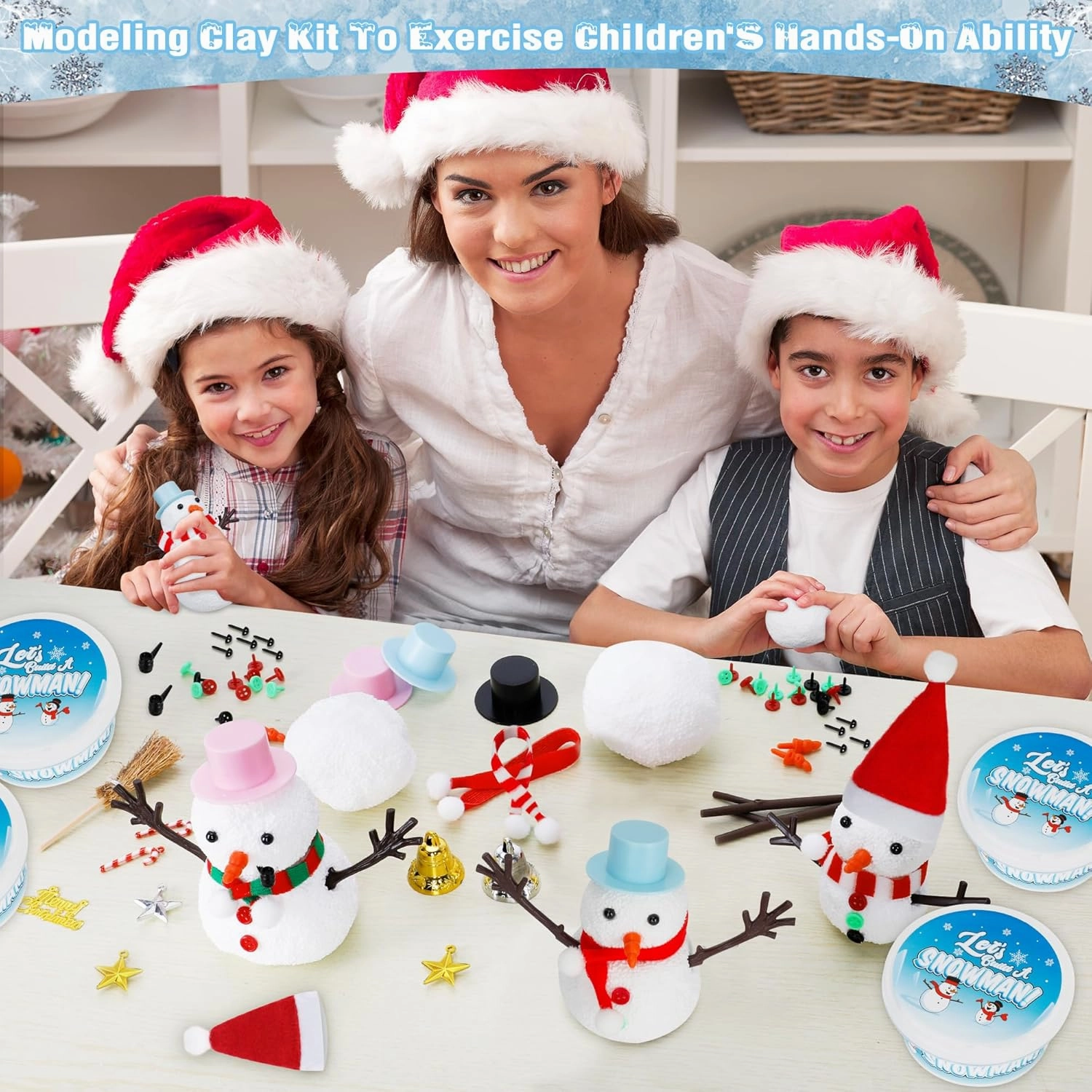 9 Pack Snowman Kit, Christmas Crafts DIY Snowman Kit, Build a Snowman Winter Christmas Activities Set Indoor, Snowman Creative Air Dry Modeling Clay Crafts Gifts for Family School Party Favor Supplies