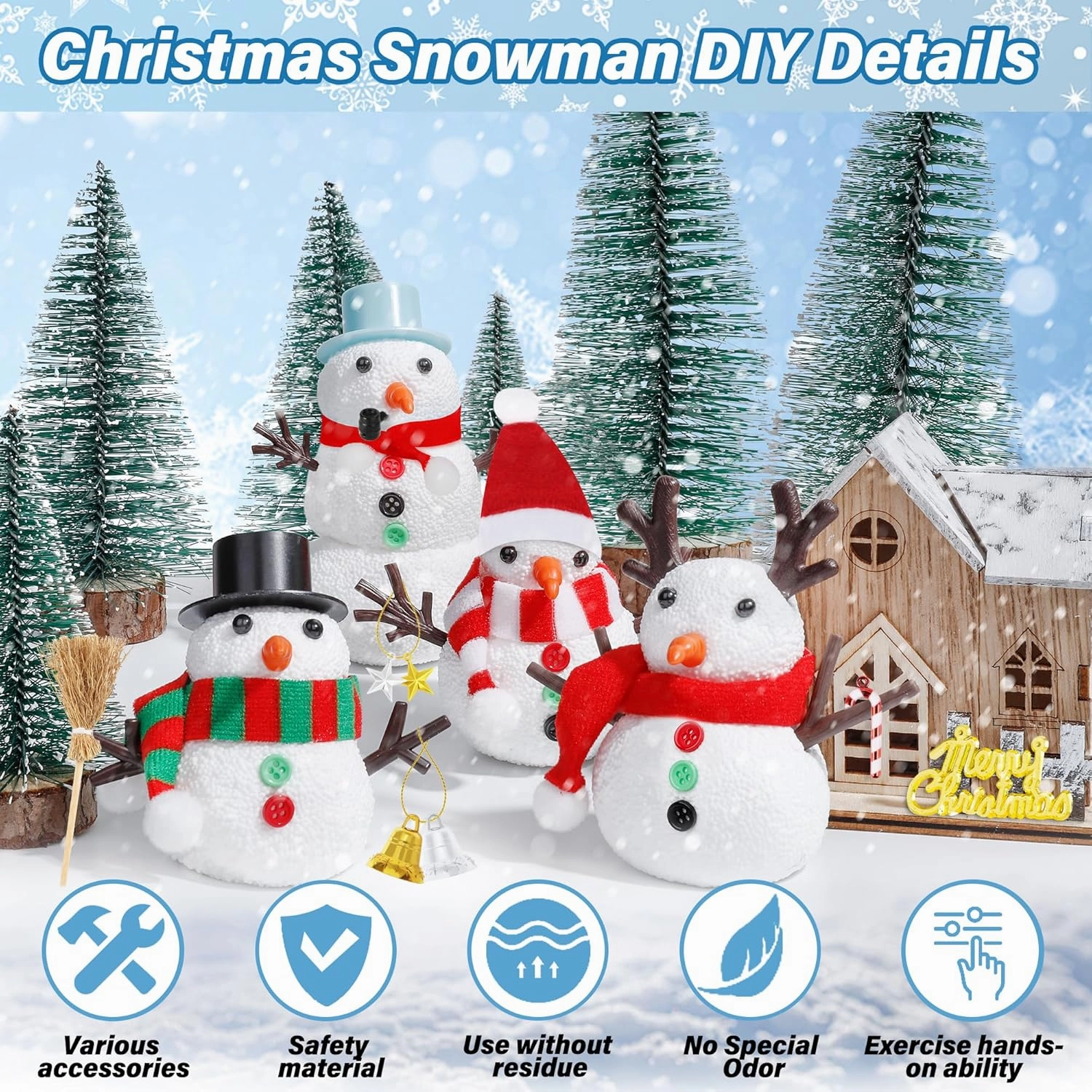 9 Pack Snowman Kit, Christmas Crafts DIY Snowman Kit, Build a Snowman Winter Christmas Activities Set Indoor, Snowman Creative Air Dry Modeling Clay Crafts Gifts for Family School Party Favor Supplies
