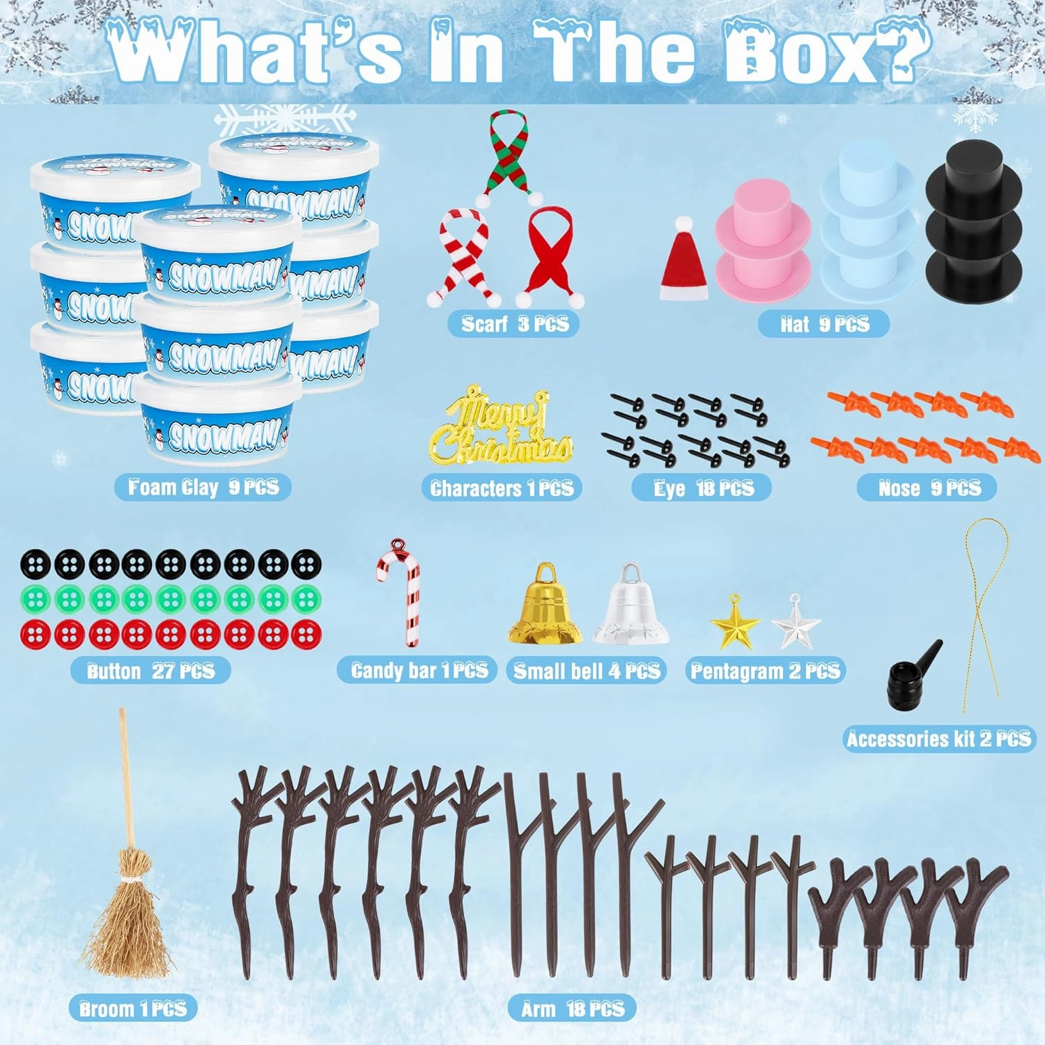 9 Pack Snowman Kit, Christmas Crafts DIY Snowman Kit, Build a Snowman Winter Christmas Activities Set Indoor, Snowman Creative Air Dry Modeling Clay Crafts Gifts for Family School Party Favor Supplies