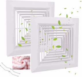 ( 2 Piece 9" x 9"Inch Bathroom Exhaust Fan Cover with Spring, Square Ceiling or Wall Mounted Exhaust Fan, Ceiling Fan, Grille, Air Diffuser, Diverter Ventilation Hood, Replacement Accessories