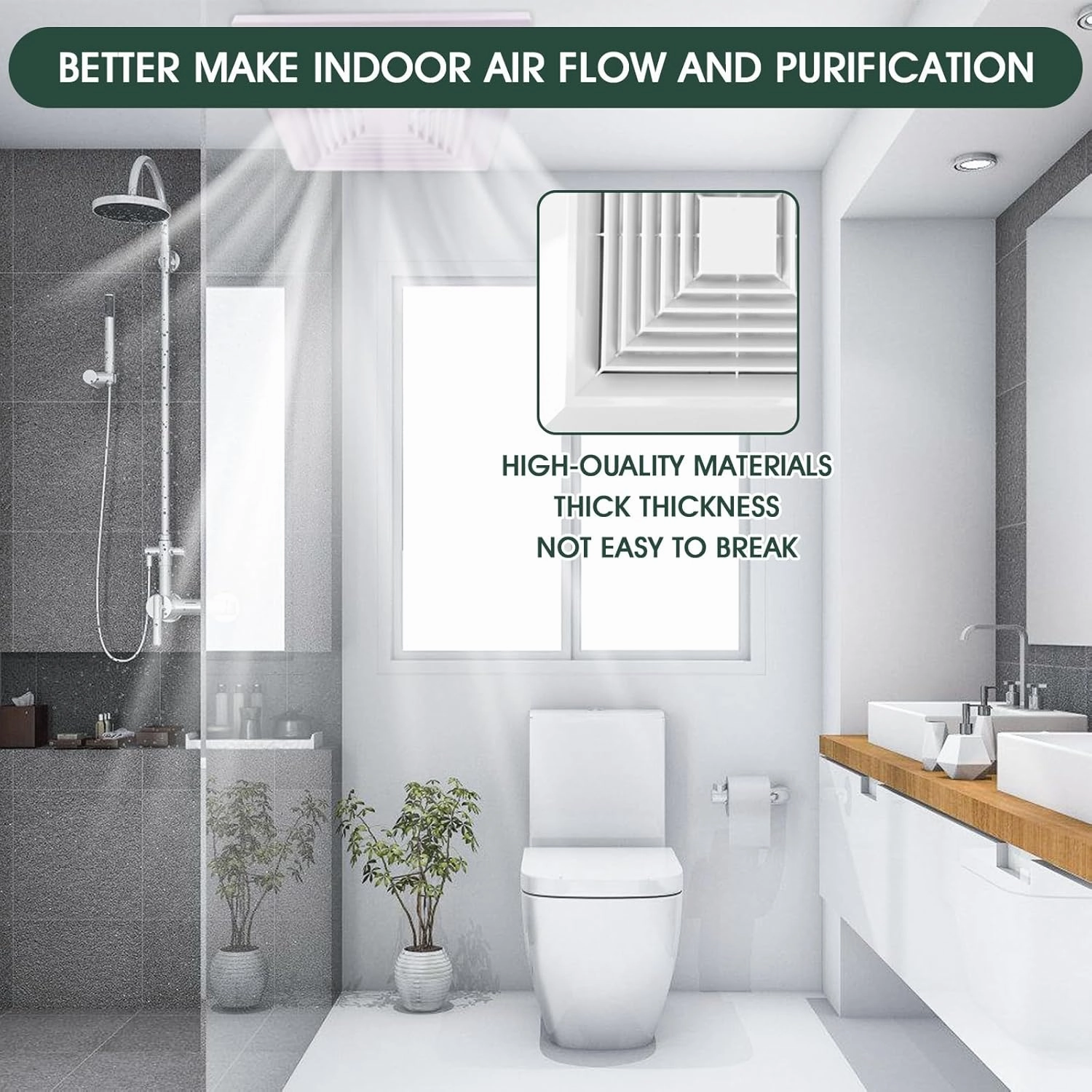 ( 2 Piece 9" x 9"Inch Bathroom Exhaust Fan Cover with Spring, Square Ceiling or Wall Mounted Exhaust Fan, Ceiling Fan, Grille, Air Diffuser, Diverter Ventilation Hood, Replacement Accessories