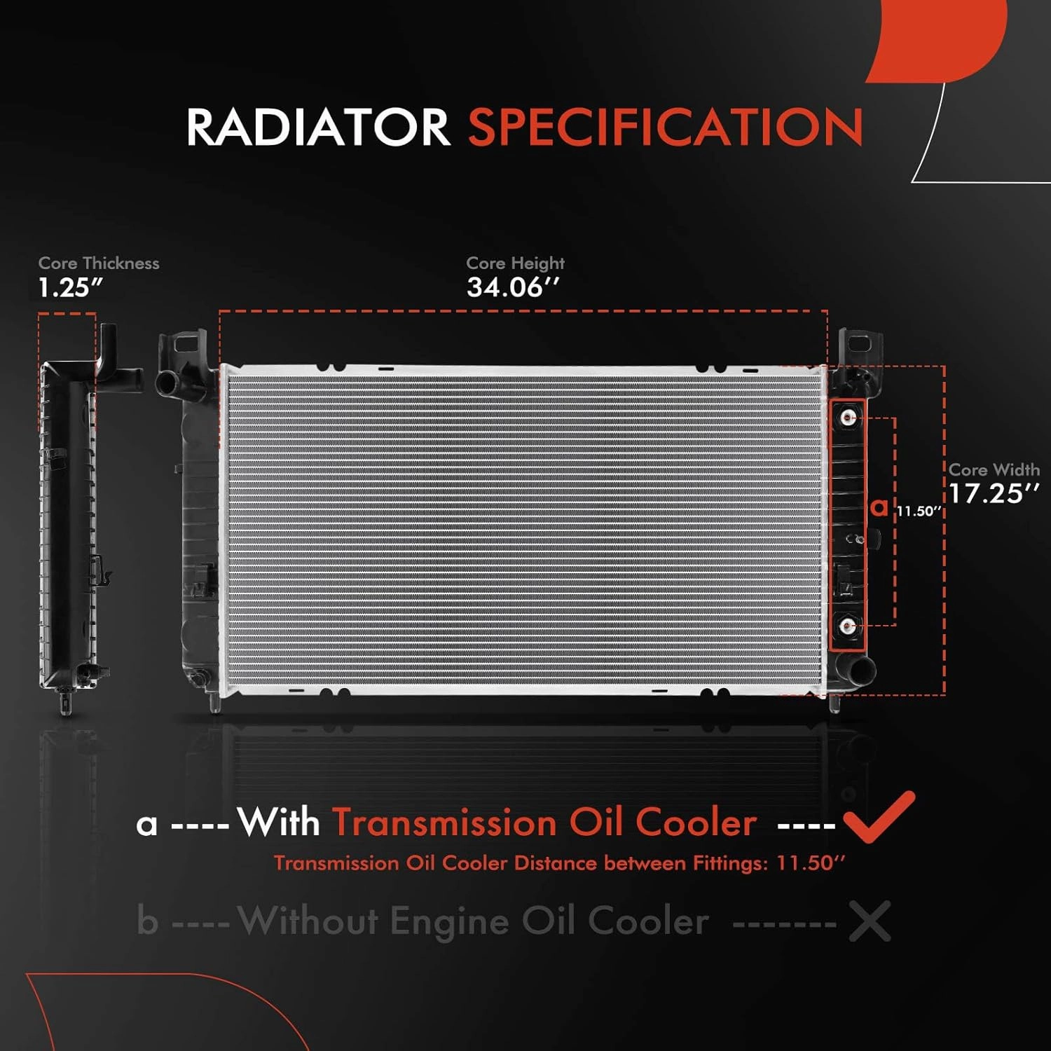A-Premium Engine Coolant Radiator Compatible with Chevy Silverado, Suburban, Tahoe & GMC Sierra, Yukon & Cadillac Escalade, Automatic Transmission, With TOC, Without EOC