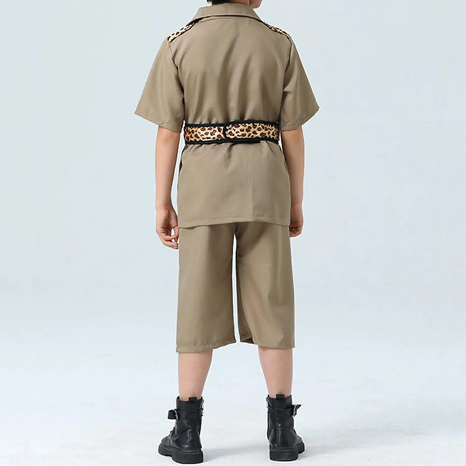 ABAFIP Kids Boys Safari Explorer Outfits Leopard Short Sleeve Shirt Top Short with Belt Jungle Zoo Clothes