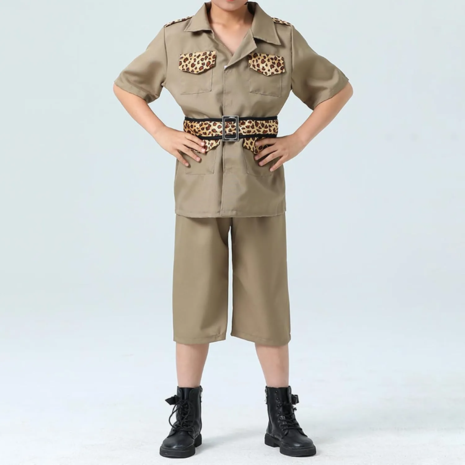 ABAFIP Kids Boys Safari Explorer Outfits Leopard Short Sleeve Shirt Top Short with Belt Jungle Zoo Clothes