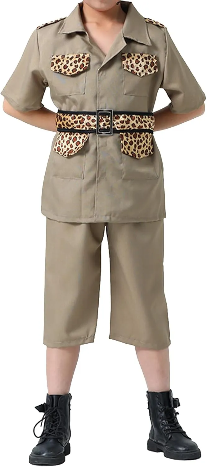 ABAFIP Kids Boys Safari Explorer Outfits Leopard Short Sleeve Shirt Top Short with Belt Jungle Zoo Clothes
