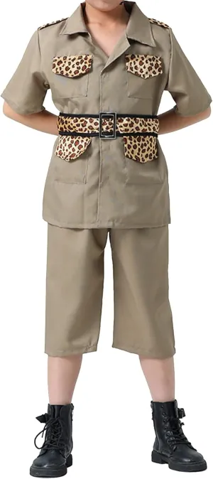 ABAFIP Kids Boys Safari Explorer Outfits Leopard Short Sleeve Shirt Top Short with Belt Jungle Zoo Clothes