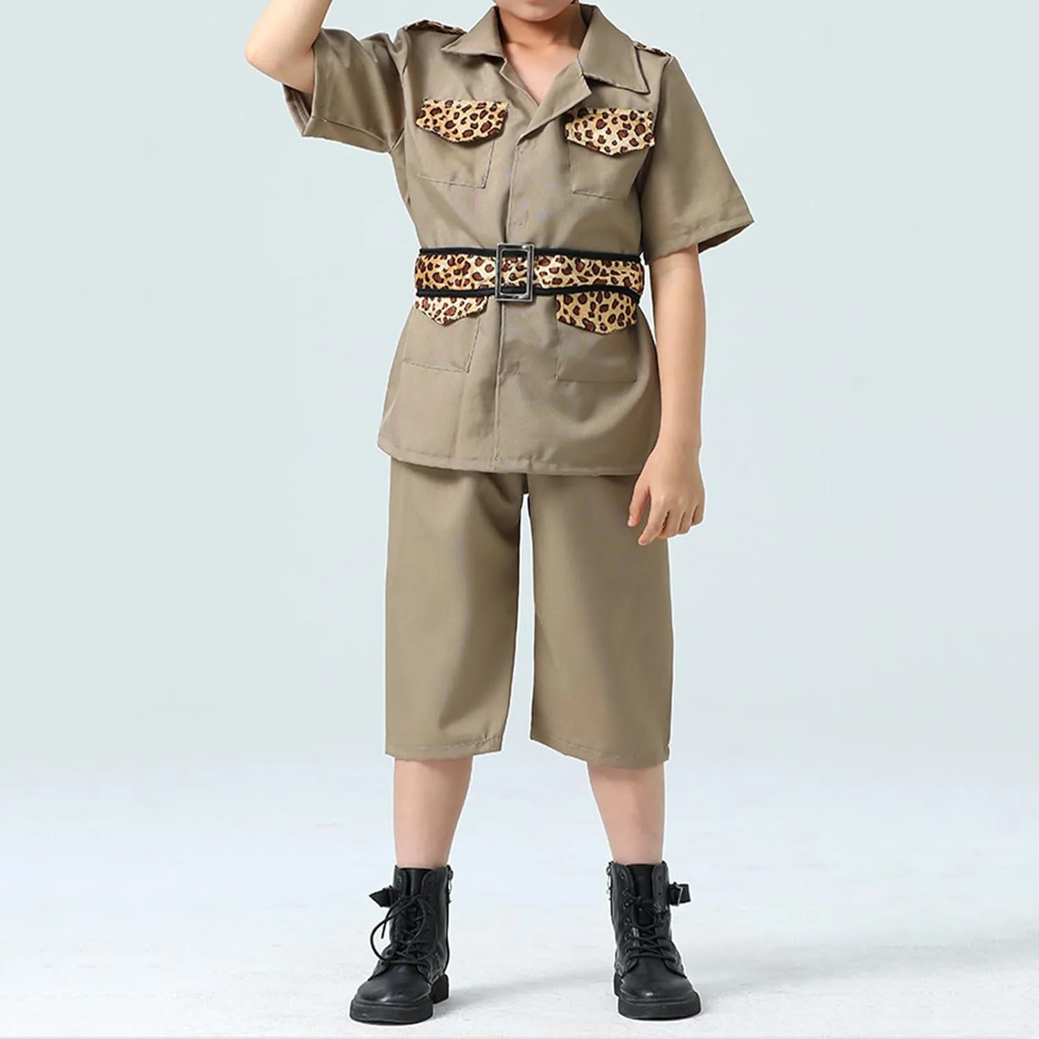 ABAFIP Kids Boys Safari Explorer Outfits Leopard Short Sleeve Shirt Top Short with Belt Jungle Zoo Clothes