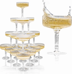 ACRYLIC Champagne Tower - 7oz. Set of 20 Plastic Coupe Glasses - Vintage Art Deco Style for Weddings & Parties - Hosting Essentials - Clear
