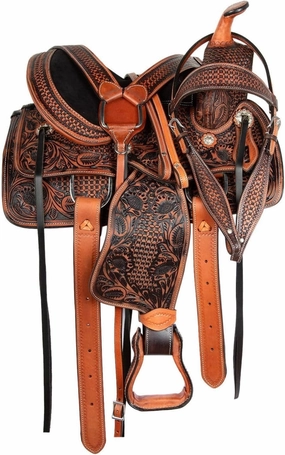 ADB CREATIONS Western Leather Horse Saddle, Hand Tooled Floral Design Seat 10"-18" Inch Seat