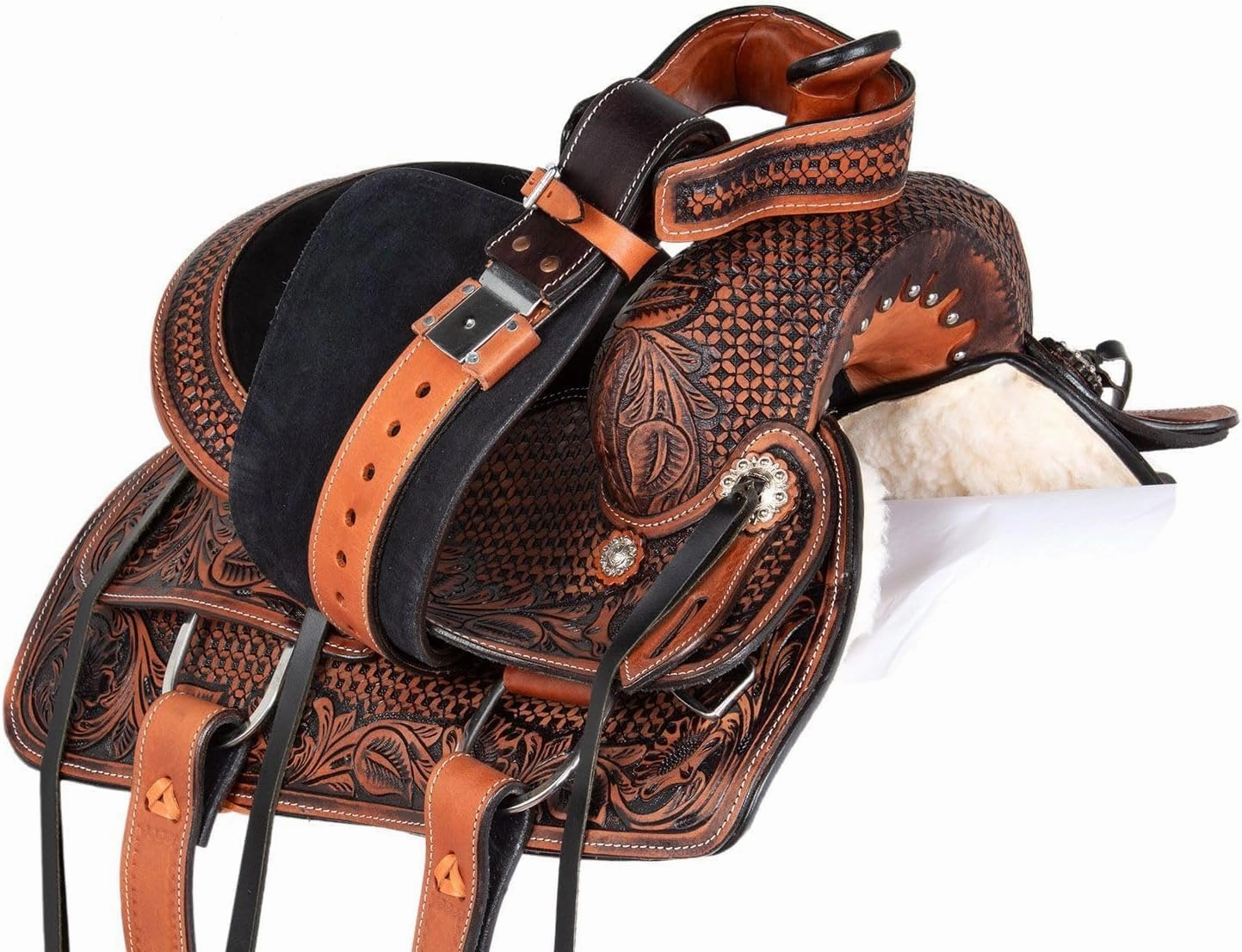 ADB CREATIONS Western Leather Horse Saddle, Hand Tooled Floral Design Seat 10"-18" Inch Seat