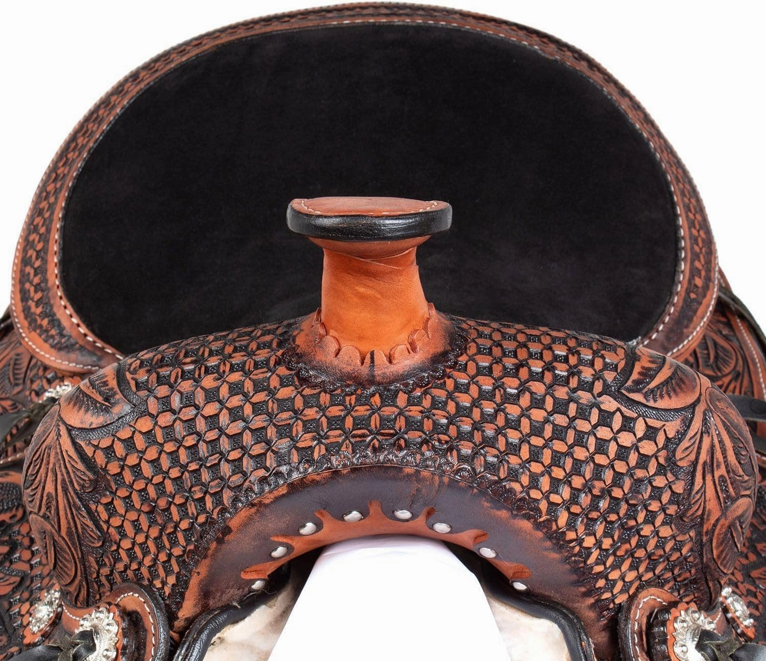 ADB CREATIONS Western Leather Horse Saddle, Hand Tooled Floral Design Seat 10"-18" Inch Seat