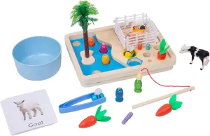 Adena Montessori Farm Animals Toys, Fishing Game: Plastic Farm Figurine Playset Including Fence, Farm Animals, Trees, Fish Pond, Carrots and More,Magnetic Wooden Toys for Toddlers 3 Years Old
