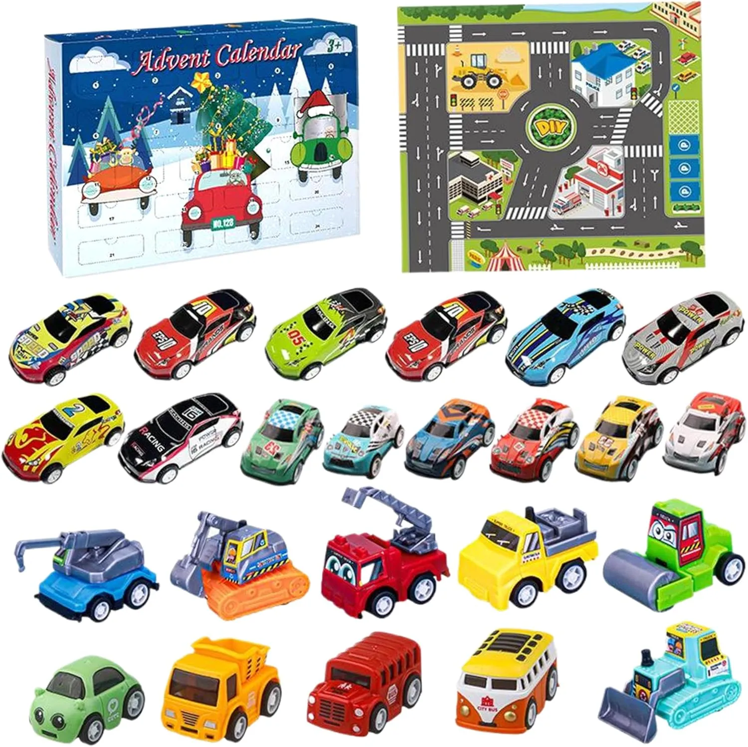 Advent Calendar 2024 Kids Car 24Pcs Toys Christmas Countdown Calendar, Soft Plastic Hand-Torn Box Christmas Advent for Kids Party Gift 2024