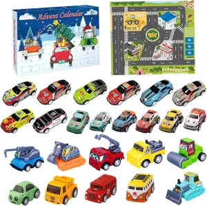 Advent Calendar 2024 Kids Car 24Pcs Toys Christmas Countdown Calendar, Soft Plastic Hand-Torn Box Christmas Advent for Kids Party Gift 2024