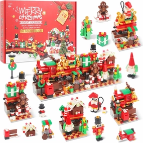 Advent Calendar 2024 Christmas Building Blocks, 24 Days Countdown Calendar Toy for Kids, 4 in 1 Christmas Train and Street Building Set as Xmas Gifts for Boys Girls Age 6 