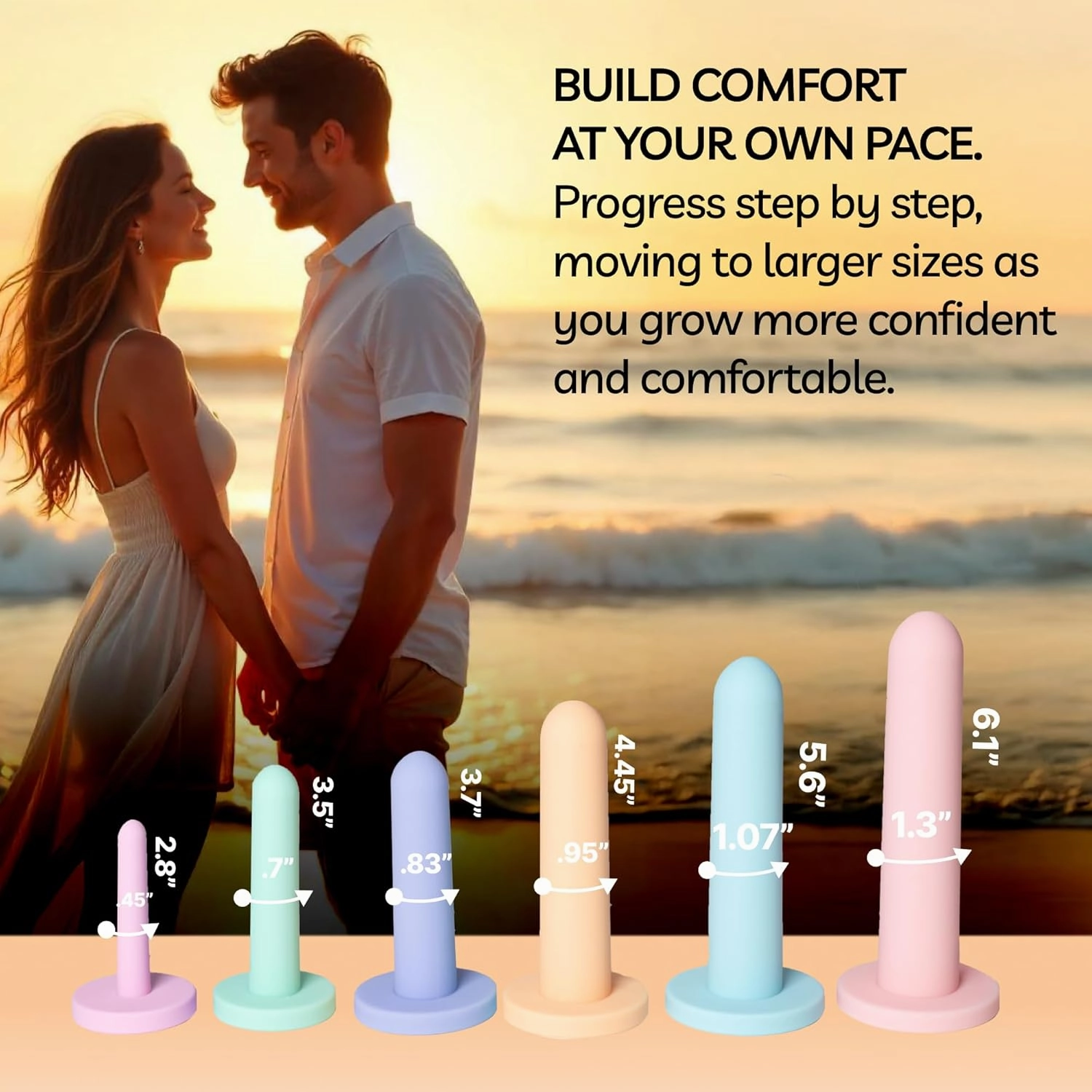 AEON Gentle Touch Silicone Pelvic Dilator Set for Women – Smooth Straight Design – 6 Size Kit with Glide Moisturizer – Vaginal Dilator for Pelvic Floor Training