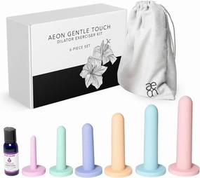 AEON Gentle Touch Silicone Pelvic Dilator Set for Women – Smooth Straight Design – 6 Size Kit with Glide Moisturizer – Vaginal Dilator for Pelvic Floor Training