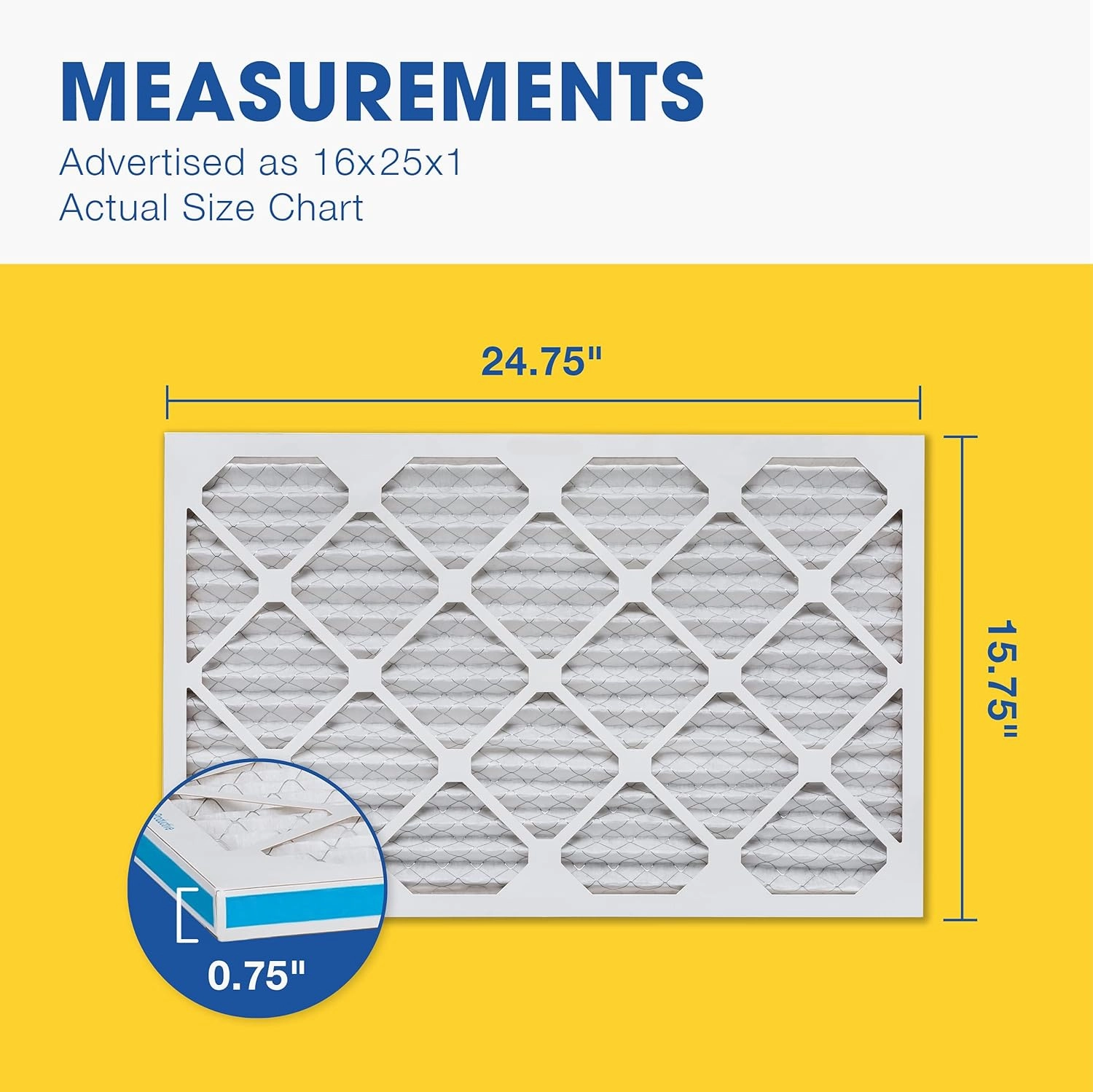 Aerostar 16x25x1 MERV 11 - 6 Count - Pleated HVAC, Furnace & Air Conditioner Filters - Removes Dust, Cold & Flu Germs, Lint, Mold, Pet Dander, Allergy-Causing Pollen, Smog & Smoke