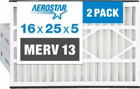 Aerostar 16x25x5 MERV 13-2 Count - Pleated Furnace & Air Conditioner Filters - Removes Bacteria, Dust, Cold & Flu Germs, Lint, Mold, Pet Dander, Allergy-Causing Pollen, Smog, Smoke & Viruses