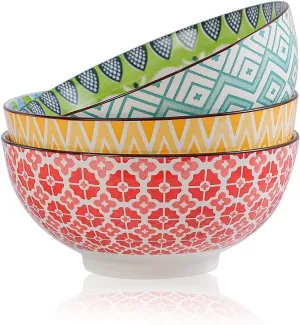 AHX arge Ceramic Serving Bowl Set - 8-InchColorful Porcelain Pasta Bowls - Perfect for Salad, Soup, Noodle, Ramen - Microwave and Dishwasher Safe - 57 oz (1400 ml)