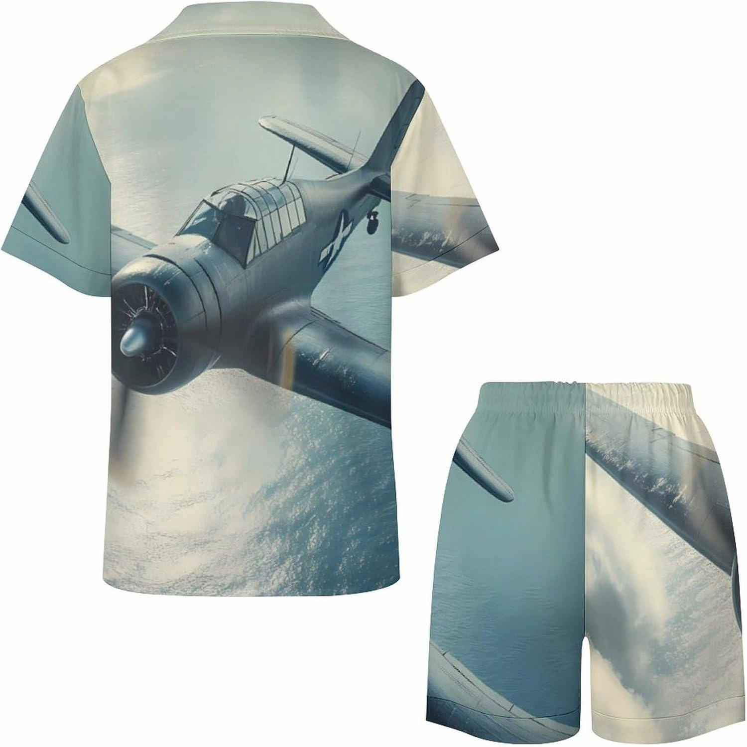 Airplane Aviation Womens Pajama Sets Short Sleeve Button Down Sleepwear Top And Shorts Pjs Sets Loungewear