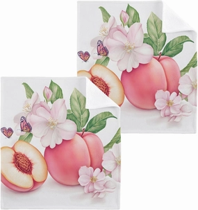 ALAZA Cotton Wash Cloths Set Face Cloths Washcloth Small 4 Pack Peach Flower Absorbent Soft Fingertip Towels 12 x 12 Inches