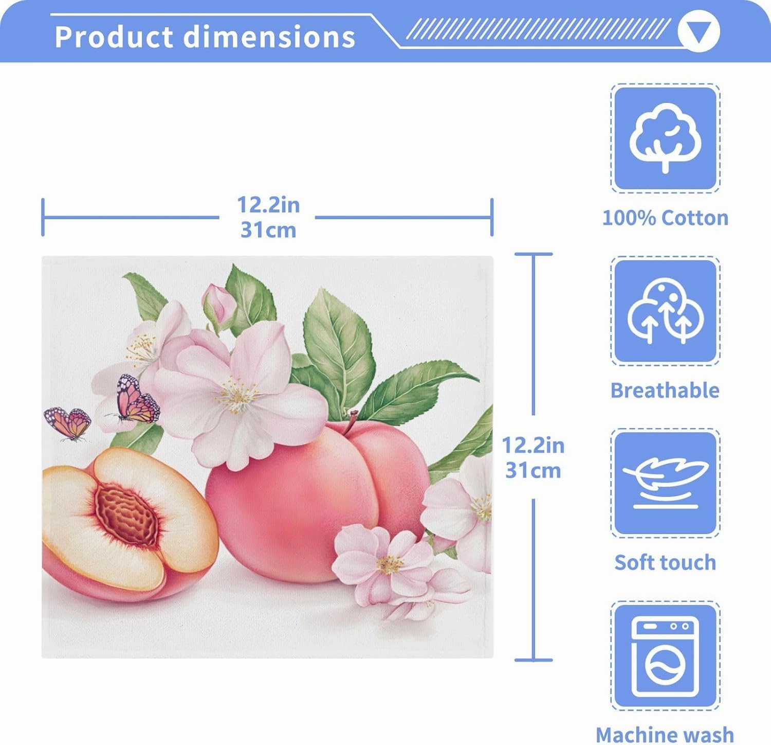 ALAZA Cotton Wash Cloths Set Face Cloths Washcloth Small 4 Pack Peach Flower Absorbent Soft Fingertip Towels 12 x 12 Inches