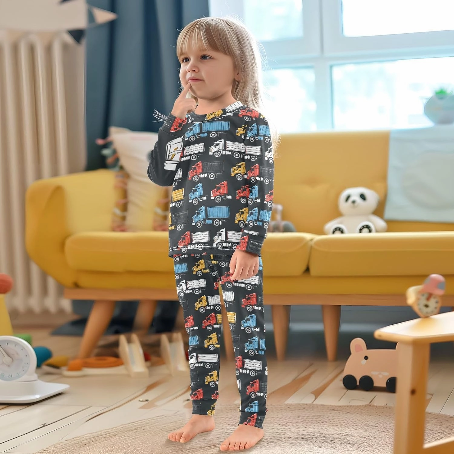 ALAZA Garbage Truck Pajama Set Pijamas Para Niños Long Sleeve Sleepwear