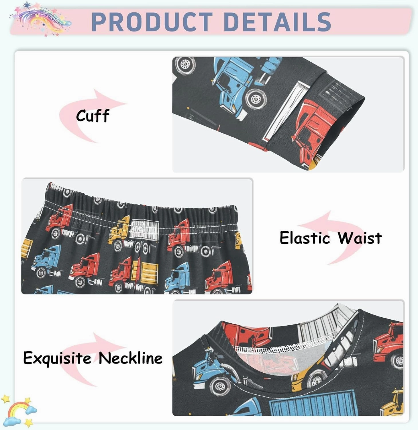 ALAZA Garbage Truck Pajama Set Pijamas Para Niños Long Sleeve Sleepwear