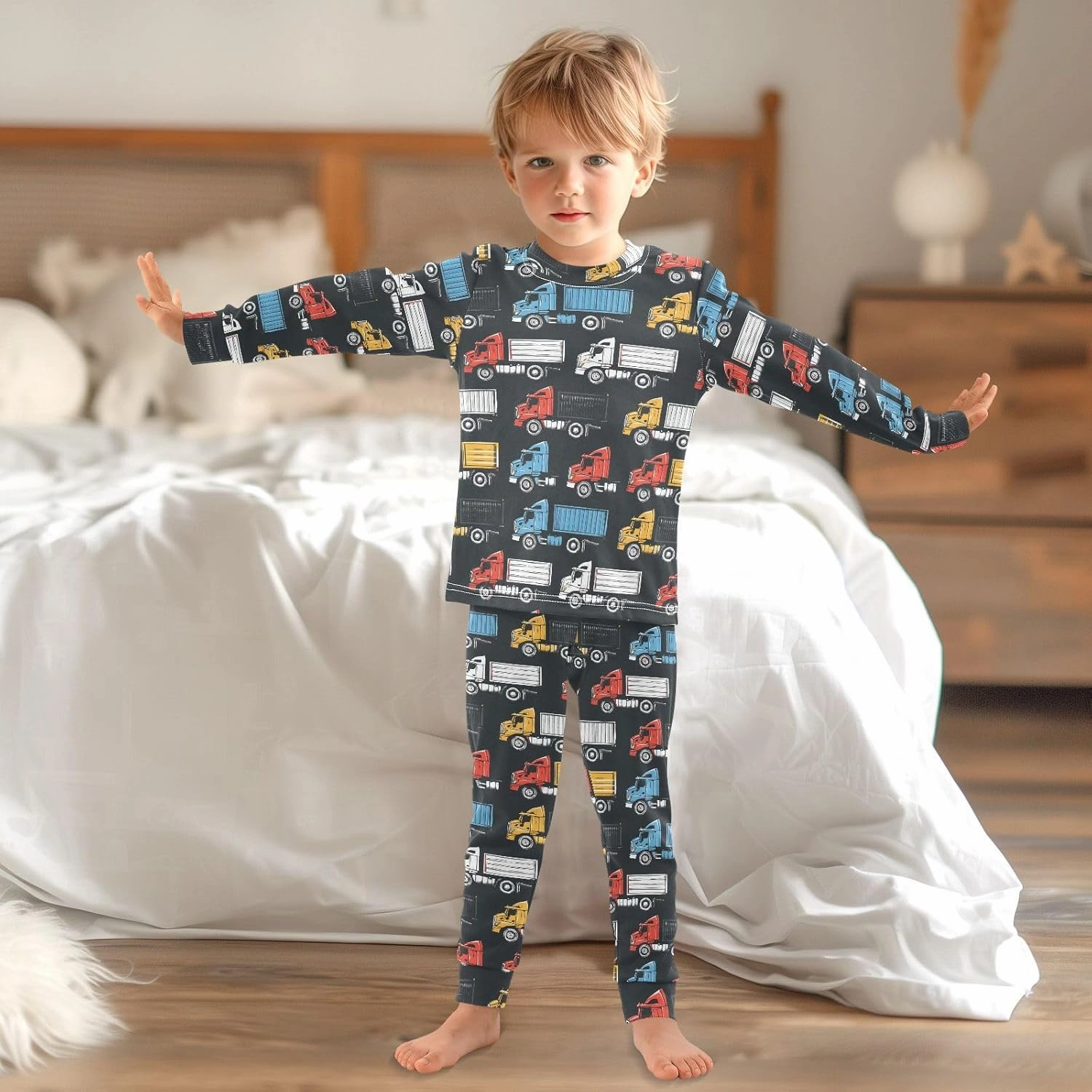 ALAZA Garbage Truck Pajama Set Pijamas Para Niños Long Sleeve Sleepwear