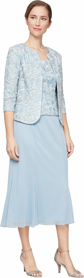 Alex Evenings Women's Plus Size Tea Length Button-Front Jacket Dress