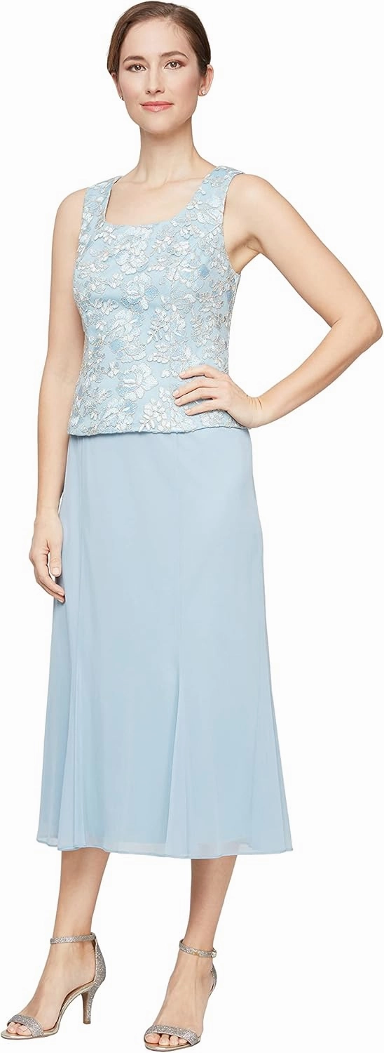 Alex Evenings Women's Plus Size Tea Length Button-Front Jacket Dress