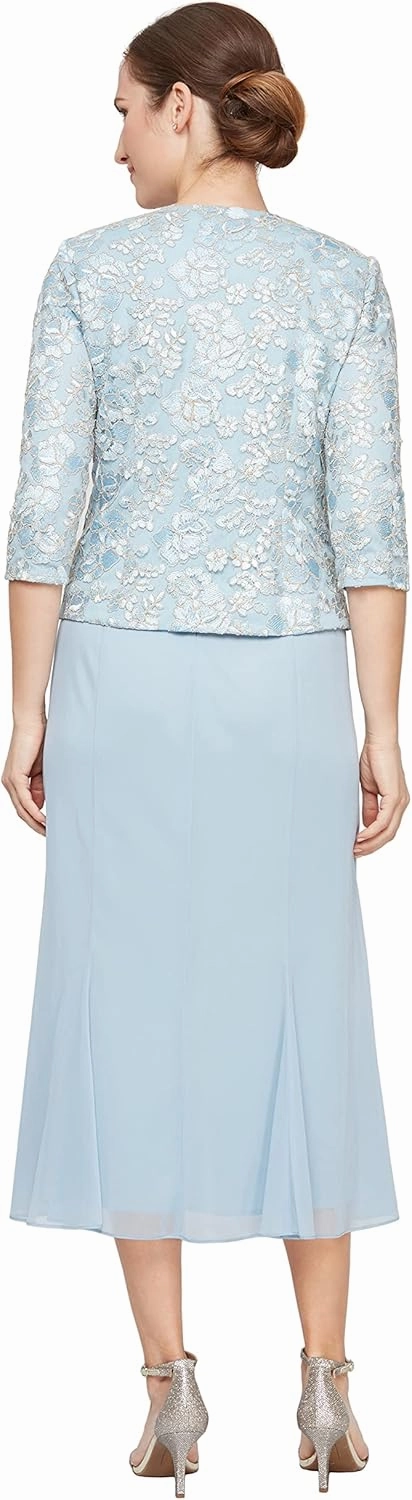 Alex Evenings Women's Plus Size Tea Length Button-Front Jacket Dress