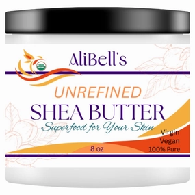 AliBell's- Pure Shea Butter - 8 oz Jar -African Shea Butter Raw Organic - Virgin, Cold-Pressed Moisturizer for Dry Skin and Hair, Anti-Aging, Restores Elasticity and Stimulates Cell Regeneration