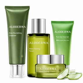 Aloderma Essential Aloe Firming & Rejuvenating Skin Care Set - 5 Pieces - Gel, Cleanser, Toner, Cream x2pcs