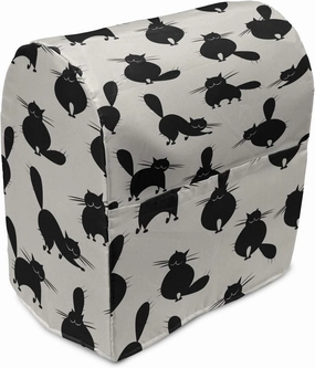 Ambesonne Cat Stand Mixer Cover, Funny House Pet Silhouettes with Various Poses Cartoon Style Abstract Animal Doodles, Kitchen Appliance Organizer Bag Cover with a Pocket, 6-8 Quarts, Beige Black