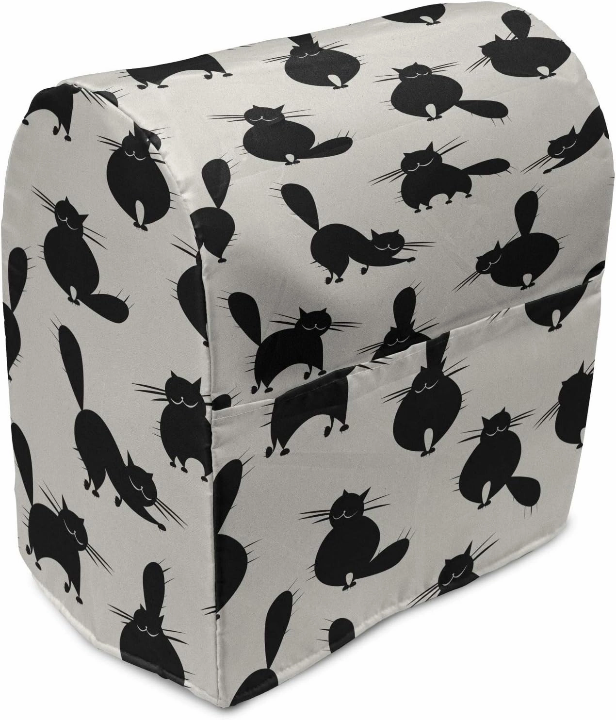 Ambesonne Cat Stand Mixer Cover, Funny House Pet Silhouettes with Various Poses Cartoon Style Abstract Animal Doodles, Kitchen Appliance Organizer Bag Cover with a Pocket, 6-8 Quarts, Beige Black